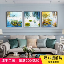 Modern minimalist living room sofa background Triple painting handmade oil painting restaurant bedroom headboard hanging painting square painting