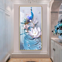 Peacock Entrance Decorative Painting Vertical European Style Light Luxury Entrance Background Wall Hanging Painting US Entrance Hallway Hallway Mural