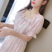 Summer dress New temperament goddess fan French sweet first love skirt design sense niche long chiffon floral dress