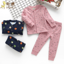 Shuailu baby childrens plus velvet warm clothes Winter boys and girls thickened lambswool thermal underwear set 90-110