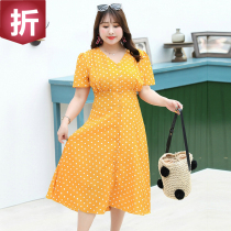 (clearance welfare)Fat MM summer plus fat plus size womens short-sleeved Western style thin polka dot dress 200 kg