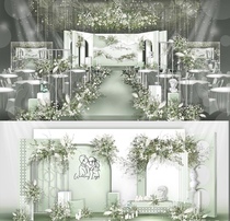 White green hipster wedding renderings Thai wedding stage welcome background psd source file props ins ins
