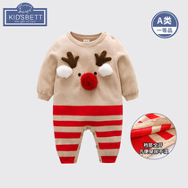 Baby spring and autumn clothes out of hugging clothes climbing clothes for men and women baby clothes knitted one-piece clothes wool year-old clothes out of the tide