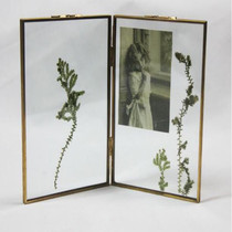  Retro copper color glass photo frame Art photo frame Plant specimen clip feather photo double-sided display stand