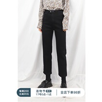 Fine points accompany you rising and falling retro wild black slim nine-point high-waisted straight loose jeans womens spring