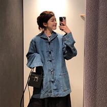 2021 Spring Dress New Korean Version Womens Dress Temperament Jeans China Wind Pan Buttoned Kshirt Casual Denim Jacket Woman