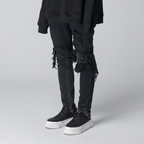 The Dirty Collection black double stitching personality destruction wash casual slim jeans