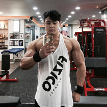 Summer new sport vest mens muscles artificial character canon shoulder training sleeveless sibling T-shirt blue ball loose fitness clothing