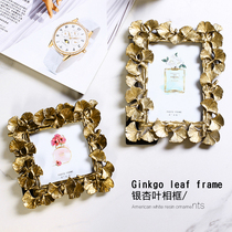 Nordic simple gold resin ginkgo leaf photo frame ornaments 467 inch photo table home display jewelry