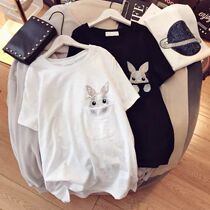 Pure cotton short-sleeved t-shirt womens top medium-long loose Korean version of the tide ins large size womens fat mm wild white T-shirt