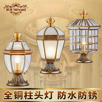 All copper column head lamp solar door pillar lamp garden lamp outdoor Villa wall lamp waterproof gate pillar wall lamp