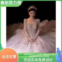 Long sleeves main wedding dress 2021 new brides big trailing advanced senses wedding dresses small sub-style retro luxurious rework