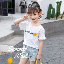 Girls short-sleeved T-shirt Childrens Western style summer dress Western style half sleeve 2021 new Korean version of the female childrens casual t-shirt tide