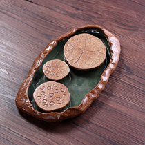 Japanese handmade coarse pottery pot tea tray pot pad water storage type dry brewing table Teapot tray Tea Sea Kung Fu tea set Tea ceremony