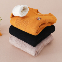 Boys sweater plus velvet 2021 New Tide childrens clothing children Korean pullover round neck knitwear autumn and winter