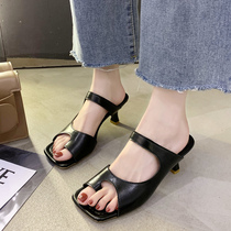 Korean version of minimalist wearing toenails and drag women 2022 Summer new fashion 100 hitch heel high heel cool drag