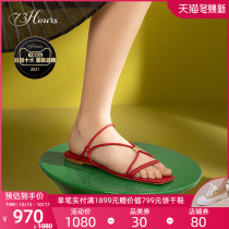 73Hours Womens Shoes Sydney Summer Sandals Roman Strap Holiday Fairy Wind Joker Square Head Flat Shoes Women