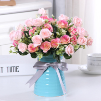 Rose simulation flower set flower fake flower simulation flower flower table flower table flower living room TV cabinet set up a furnished home decoration