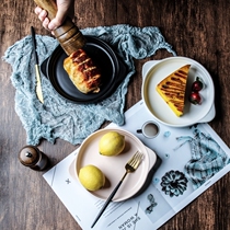 Plate household anti-scalding double ears Nordic style red and black pink blue matte matte shallow vegetable dish shallow soup plate ceramic baked rice