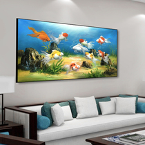 Nine Fish Tutu Hand-painted Oil Painting New Chinese Hung Painting Living Room Decoration Painting Book Room Tea Room Simple Beauty Mural Marine Goldfish Painting