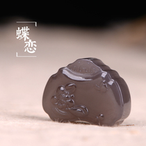 Yurun Yupin Hetian jade treasure lock pendant Qinghai material cigarette Purple Butterfly Love flower pendant natural fashion jewelry