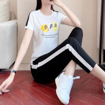 Tide brand CVY sports suit female 2021 new summer ice silk fashion round neck short sleeve ankle-length pants two-piece tide