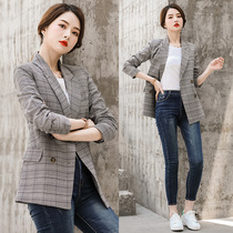 2019 New Plaid small suit female English jacket autumn winter fashion long sleeve casual office ol work clothes