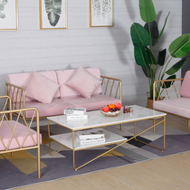Wrought iron marble double gold square coffee table Simple modern Nordic style small apartment living room multi-functional meeting guest