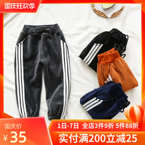 Boys double suede sweatpants spring and autumn Fleece Baby gold velvet pants childrens casual trousers one velvet autumn