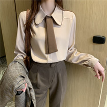 Shirt woman design feeling small crowdsourced 2022 Spring autumn new retro relaxed senior feel tie long sleeve blouse shirt