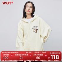 (WUT official shop) sugar-free series towel embroidered suspension logo waffle cardigan sweater zipper jacket