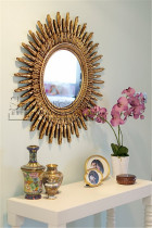 European style French living room wood carving sun decorative mirror Entrance wall mirror Foyer sofa background wall hanging mirror customization