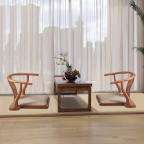 Chinese tatami chair and room chair solid wood bay window back seat legless chair tea room chair floor chair