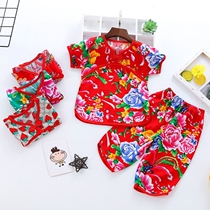 Northeast Grand Flower Baby Clothes Suit Children Summer Baby Bungart Shorts Chinese Wind Boy Thin boy