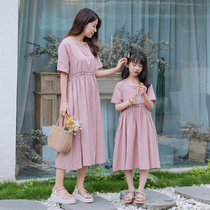 With Artisan 2022 Summer Dress New Pink Ladies Daughter Dress Dress Pure Cotton Loose Korean version of the art Mothers dress