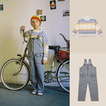 Daddys home bobo choses white colored spots wool sweater overalls denim straps 79