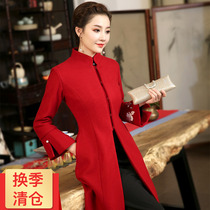 Show view Tang Hongxu 2020 autumn and Winter improved Chinese style long-sleeved wool coat Tang coat National style medium-long coat