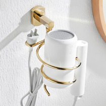 Light luxury gold blowing rack all-copper wall-mounted non-perforated bathroom toilet Nordic hair dryer storage rack