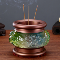 Ximanti glaze incense burner household indoor relief lotus flower for Buddha burning incense burner Caishen incense burner Temple supplies