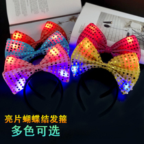 Wan Halloween performance concert atmosphere props with lamp luminous sequin large butterfly knot headwear hairpin hoop