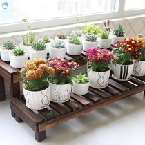 Flower stand new living room flower pot floor rack balcony wall wooden trapezoidal step