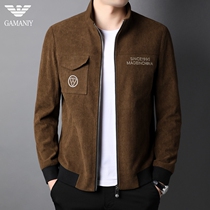 Chiamania collar jacket mens Spring and Autumn New Korean tide casual mens corduroy jacket mens clothing