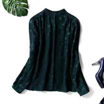 Tea clothing Zen clothing foreign trade mulberry silk small size collar top female silk Sangbo satin jacquard Chinese style shirt