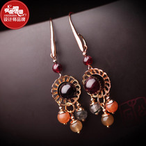 Phoenix Nirvana long temperament earrings female original garnet crystal fashion tassel ear jewelry