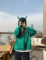 A tea and the year of the ox ox calf horn sweater men hooded Spring and Autumn new trend ins casual cardigan top