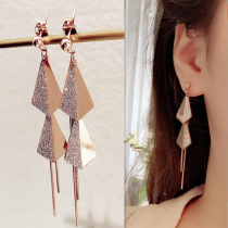Korea Joker long geometric tassel titanium earrings womens autumn and winter personality exaggerated face thin earrings earrings