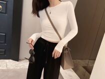 2021 spring and summer new ins super fire European and American solid color slim base long sleeve T-shirt short coat women