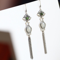 Ping An sterling silver female long temperament super fairy on the new national wind Hetian Jade tassel ear line earrings