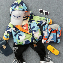 Autumn and winter new children plus velvet warm coat boy baby five-pointed star inclined zipper fleece suit