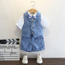 Boys suit summer childrens performance dress Mens treasure short-sleeved casual suit suit suit summer three-piece set